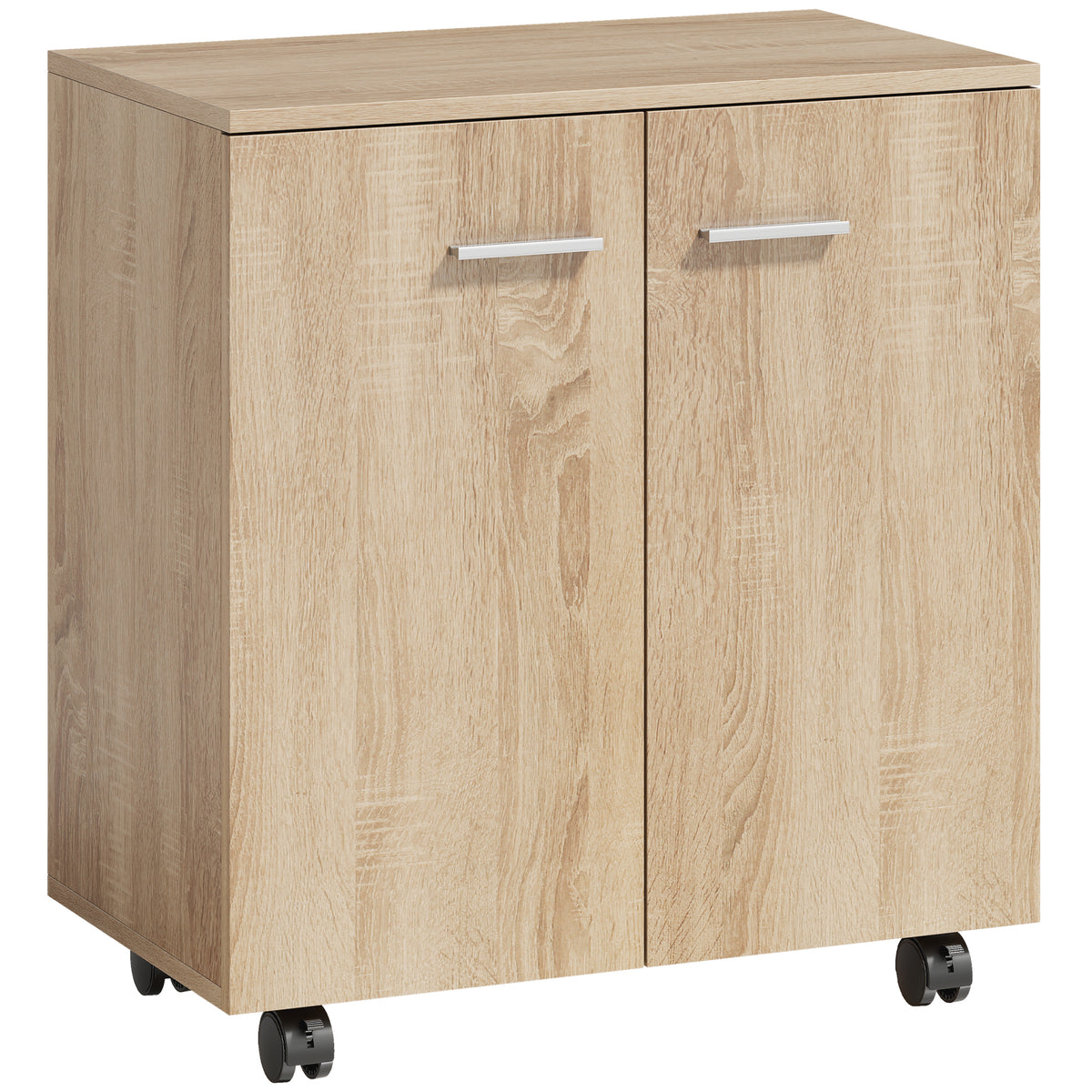 Meuble de Rangement Buffet bas sur roulettes avec 2 Portes étagère Interne 60 x 35 x 65 cm bois naturel-0