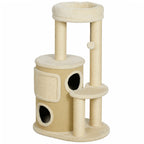 Arbre à Chat Multi-Niveaux avec Tonneau, Double Niche, Lit, Plateforme, Poteaux à Griffer en Sisal, 55x39x90cm, Beige-0