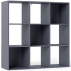 Bibliothèque, étagère de rangement à 3 niveaux avec 9 compartiments, pour salon, bureau, chambre, 91x29,5x91cm, gris-0