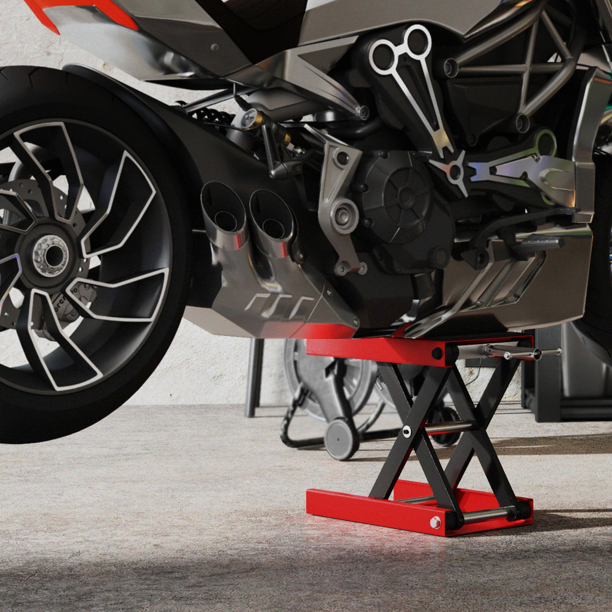 Cric de Moto à Ciseaux 500 kg, Hauteur de Levage 10-37 cm - Lève-Moto en Acier avec Plateforme Antidérapante - Béquille d'Atelier Tout-Terrain pour Entretien Atelier, Rouge-9