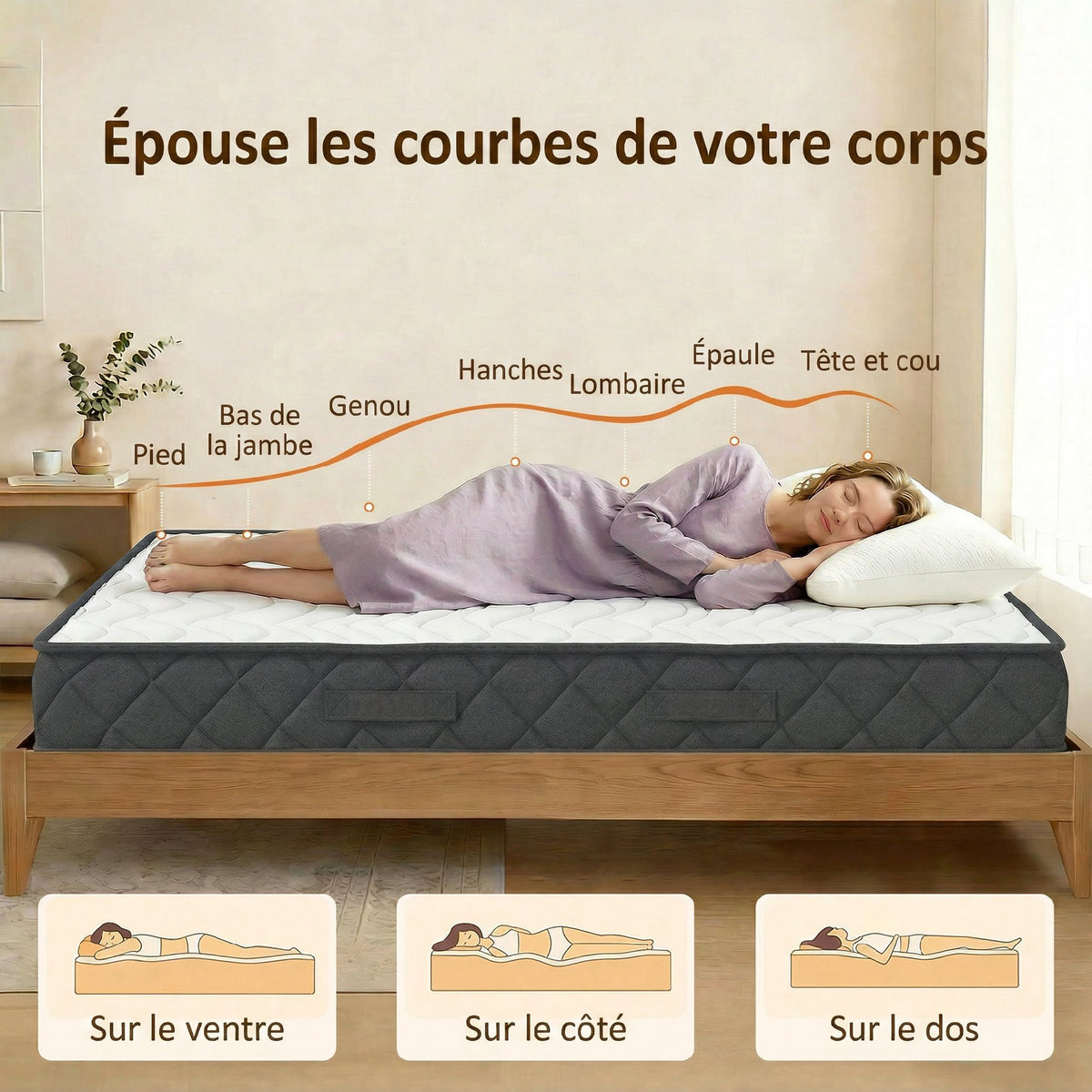 Matelas 90x190cm, matelas 1 personnes, mousse à mémoire de forme, 20cm d'épaisseur, certifié Oeko-Tex, fermeté moyenne-4