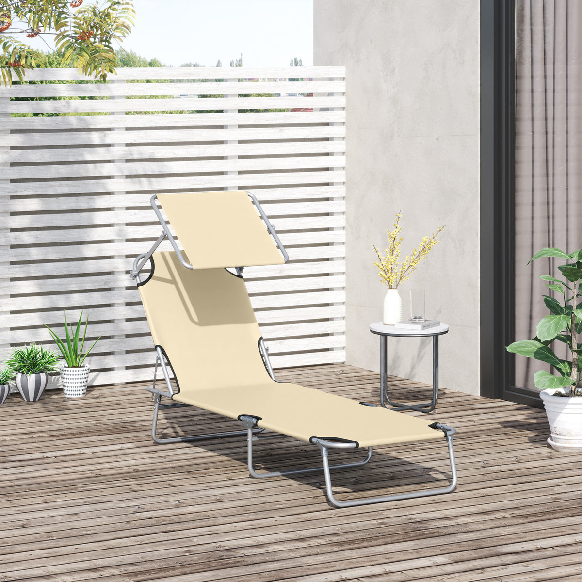 Transat Bain de Soleil Pliable Chaise Longue Pliante Dossier Inclinable Multi-positions et Pare-Soleil réglable-1