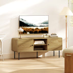 Meuble TV, meuble télé jusqu'à 55 pouces avec 2 portes, 2 compartiments ouverts, pieds en acier, 120x40x50cm, chêne-1