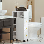 Meuble de salle de bain à roulettes, meuble de rangement étroit, 3 tiroirs, 5 compartiments ouverts, 20x40x80cm, blanc-9