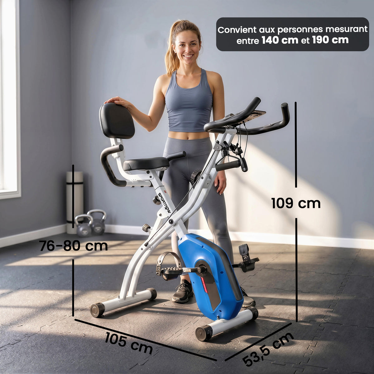 Vélo d'Appartement Pliable Vélo de Fitness 4 en 1 Silencieux Connecté Kinomap Bluetooth et Zwift 105x53,5x109cm Bleu-2