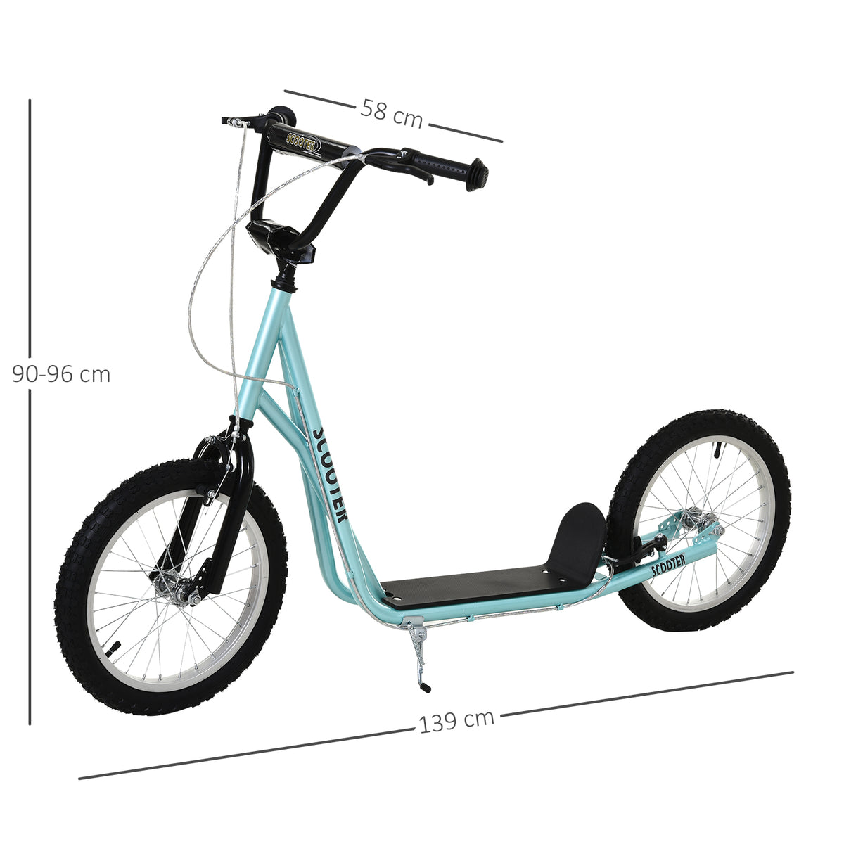 Trottinette patinette enfants partir 5 Ans Grands pneus Caoutchouc Guidon réglable poignée Frein 100 Kg Bleu-2