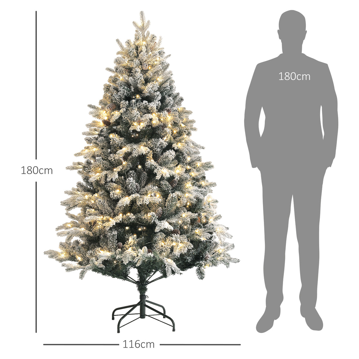 Sapin de Noël Artificiel 180 cm lumineux LED 793 Branches enneigées grand réalisme support en acier pliable Vert-2