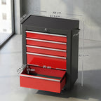 Chariot à outils sur roulettes, Servante d'atelier en acier 5 tiroirs verrouillable 2 clés, 61,5 x 33 x 82,5 cm, rouge-2