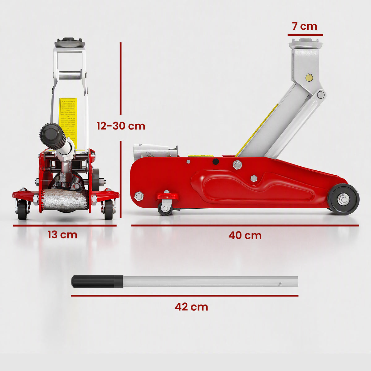 Cric hydraulique à profil bas en acier robuste, Charge maximale de 2000 kg, capacité de levage de 12 à 30 cm, rouge-2