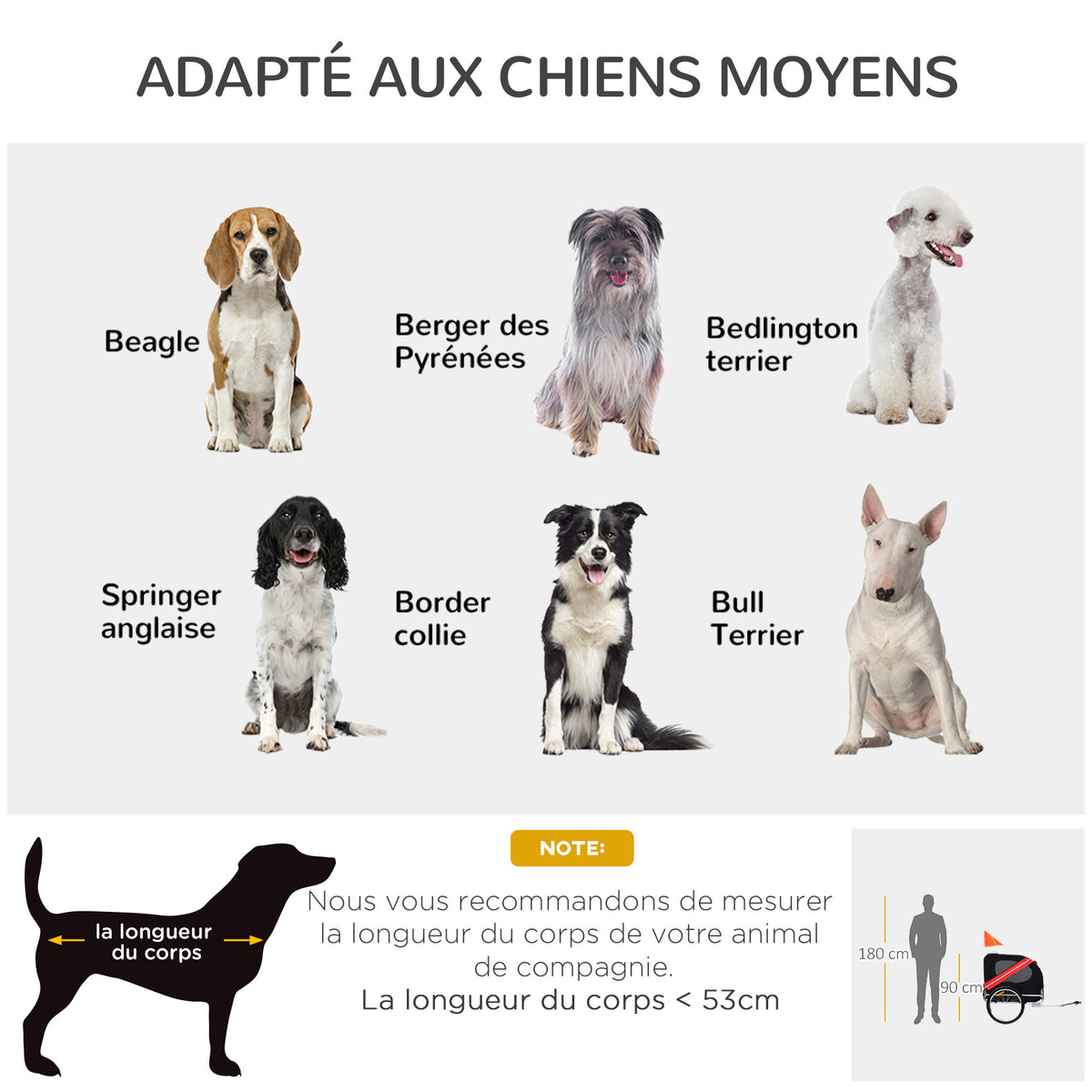 Remorque vélo pour Chien Animaux 8 réflecteurs Drapeau Barre attelage Inclus Acier Polyester imperméable Max. 30 Kg 130L x 73l x 90H cm Rouge-6