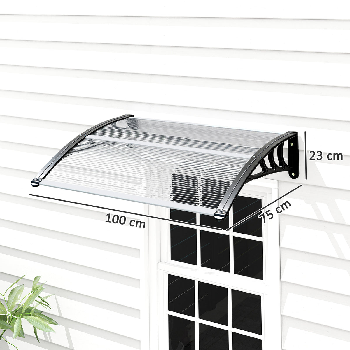 Auvent de porte d'entrée, toit marquise de porte exterieur en polycarbonate et profil aluminium résistante toit abri protection contre la pluie et UV pour terrasse, balcon, 100x75cm, transp.-2