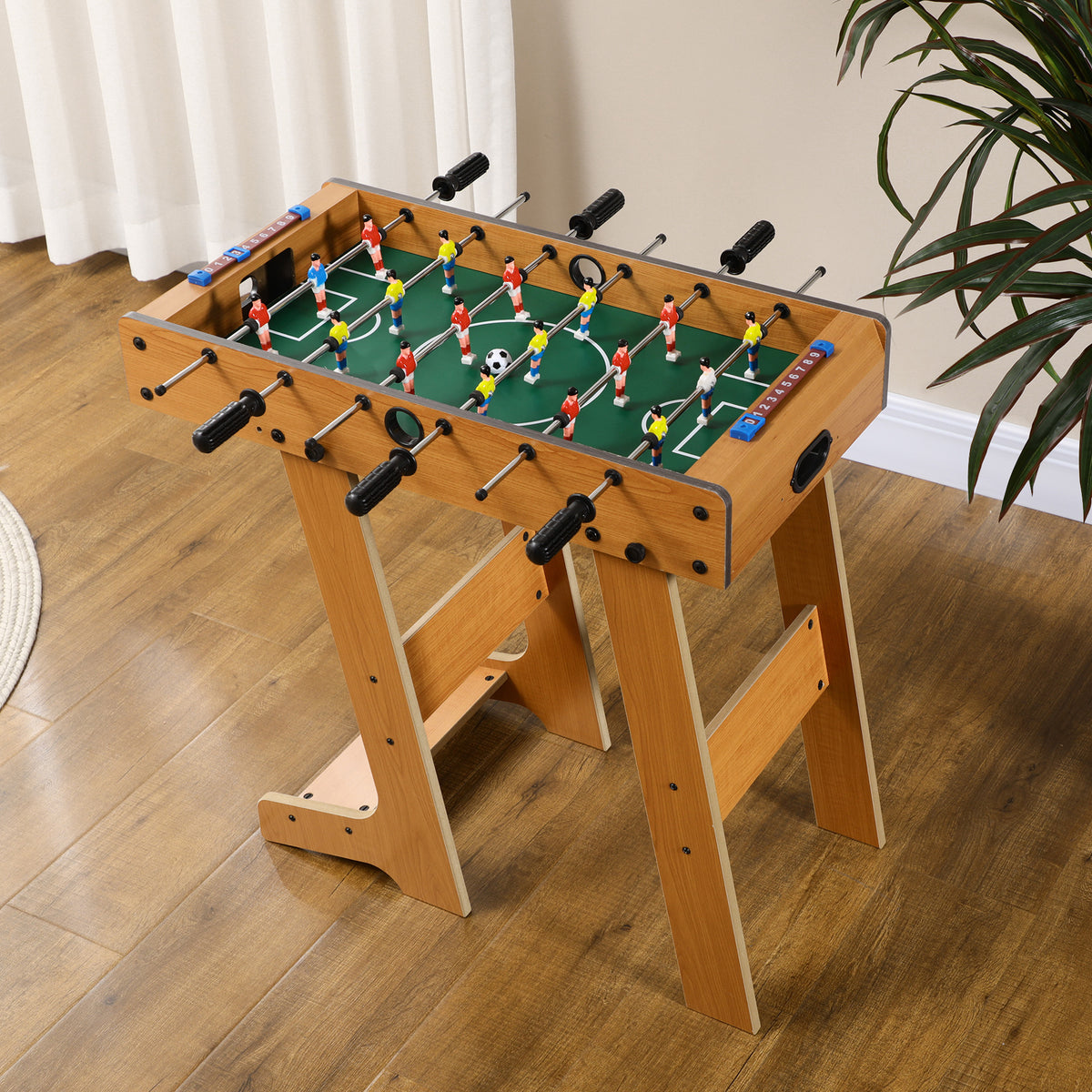Babyfoot pliable en bois avec 18 joueurs, 2 ballons, 6 tiges et tableau de bord, pour adulte et enfant, 69 x 37 x 70 cm-1
