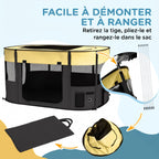 Parc pliable pour animaux de compagnie parc pour chiots en tissu Oxford avec fenêtres et portes sac de rangement jaune-5
