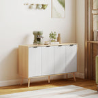 Buffet bas meuble de rangement 2 placards 4 portes motif chevrons étagères réglables 120 x 35 x 77,4 cm blanc-7