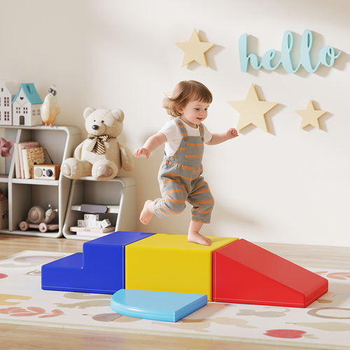 4 Blocs de construction XL - modules de motricité - jouets éducatifs - parcours motricité enfant mousse EPE polyuréthane, bleu, jaune, rouge-1