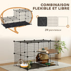 Enclos pour petits animaux, cage à lapin modulable 3 niveaux, 39 panneaux avec rampes, en métal, 70 x 70 x 105 cm, noir-3