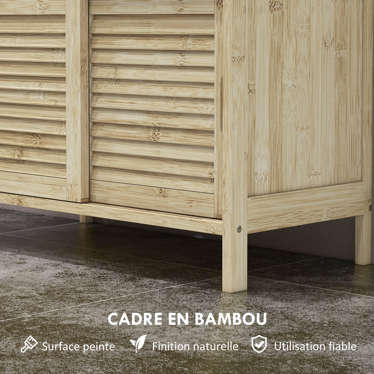 Meuble sous lavabo en Bambou, Meuble de Rangement pour Salle de Bain avec 2 Portes, 60 x 30 x 60 cm, Bois Naturel-6
