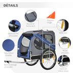 Remorque vélo pour chien animaux 8 réflecteurs drapeau barre attelage inclus acier polyester imperméable max. 30 Kg 130L x 73l x 90H cm bleu-3