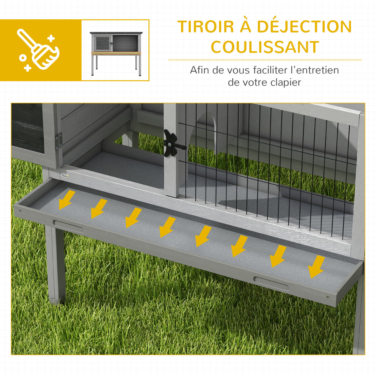 Clapier sur pieds cage à lapin avec niche intérieure plateau excrément coulissant porte verrouillable toit ouvrant-5