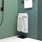 Porte-serviettes sur pied autoportant 2 niveaux en métal pour la salle de bain, dim. 50l x 18,5P x 85H cm, noir-5