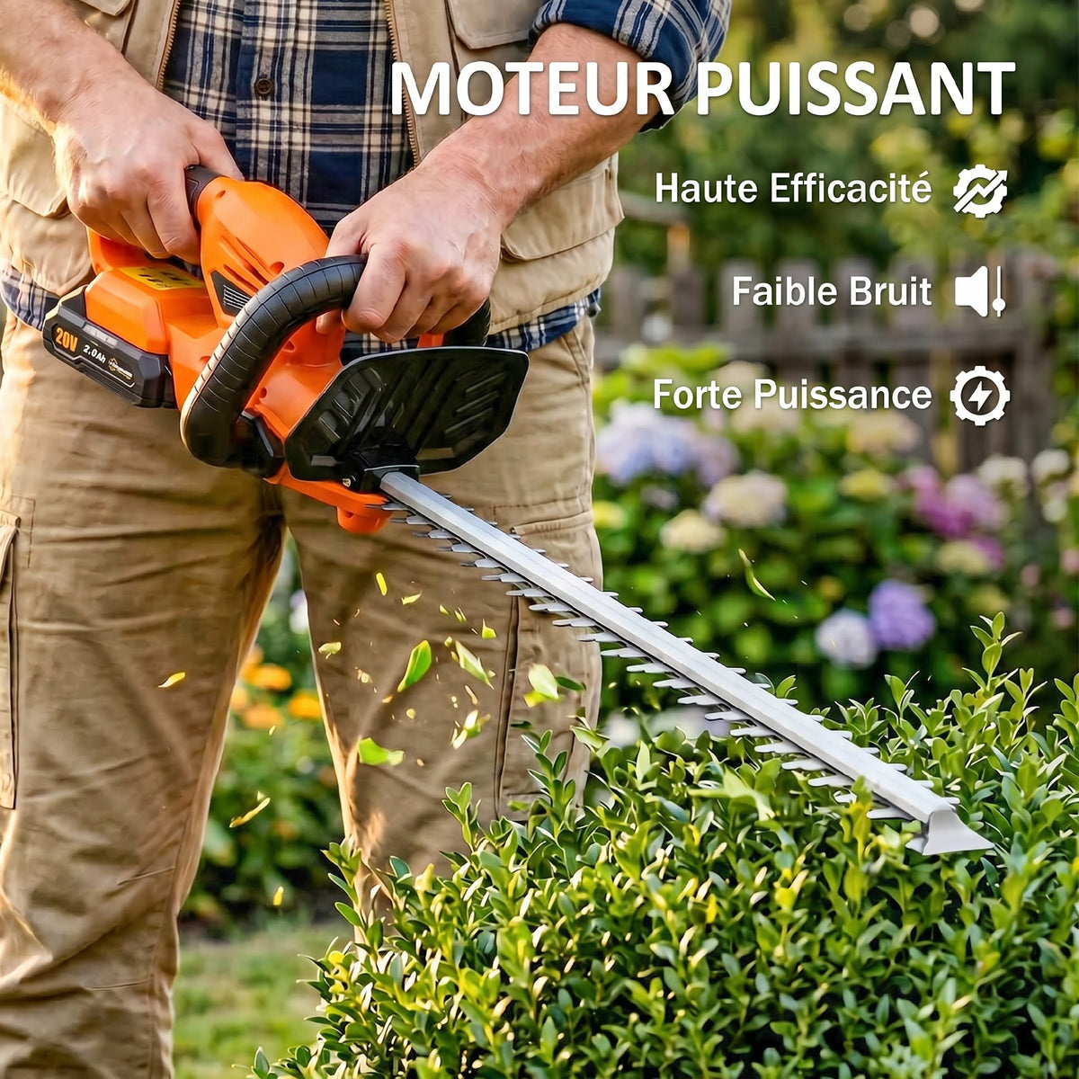 Taille-Haies Électrique, Lame 51 cm, Batterie 2,0 Ah et Chargeur, Orange-3