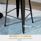 Lot de 4 tabourets de Bar Industriel avec Dossier Repose-Pied Hauteur Assise 76 cm métal noir Panneaux Multicouches Imitation Bois Clair-5