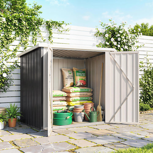 Abri de Jardin - cabane de jardin 1,09 m² - cabanon rangement outils 2 Portes verrouillables - dim. 147L x 86l x 134H cm - tôle d'acier Noir Blanc-1