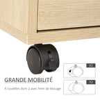 Caisson de Bureau, Rangement Bureau sur Roulettes, 4 Tiroirs Coulissants en Bois, Naturel-4