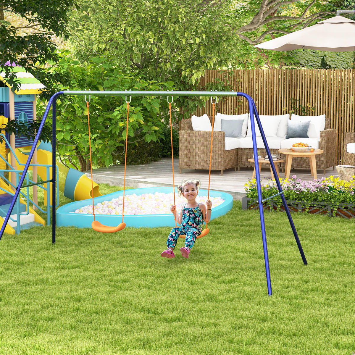 Balançoire portique balançoire pour enfants avec 2 siège de balançoire structure en métal charge max. 90 kg multicolore-9