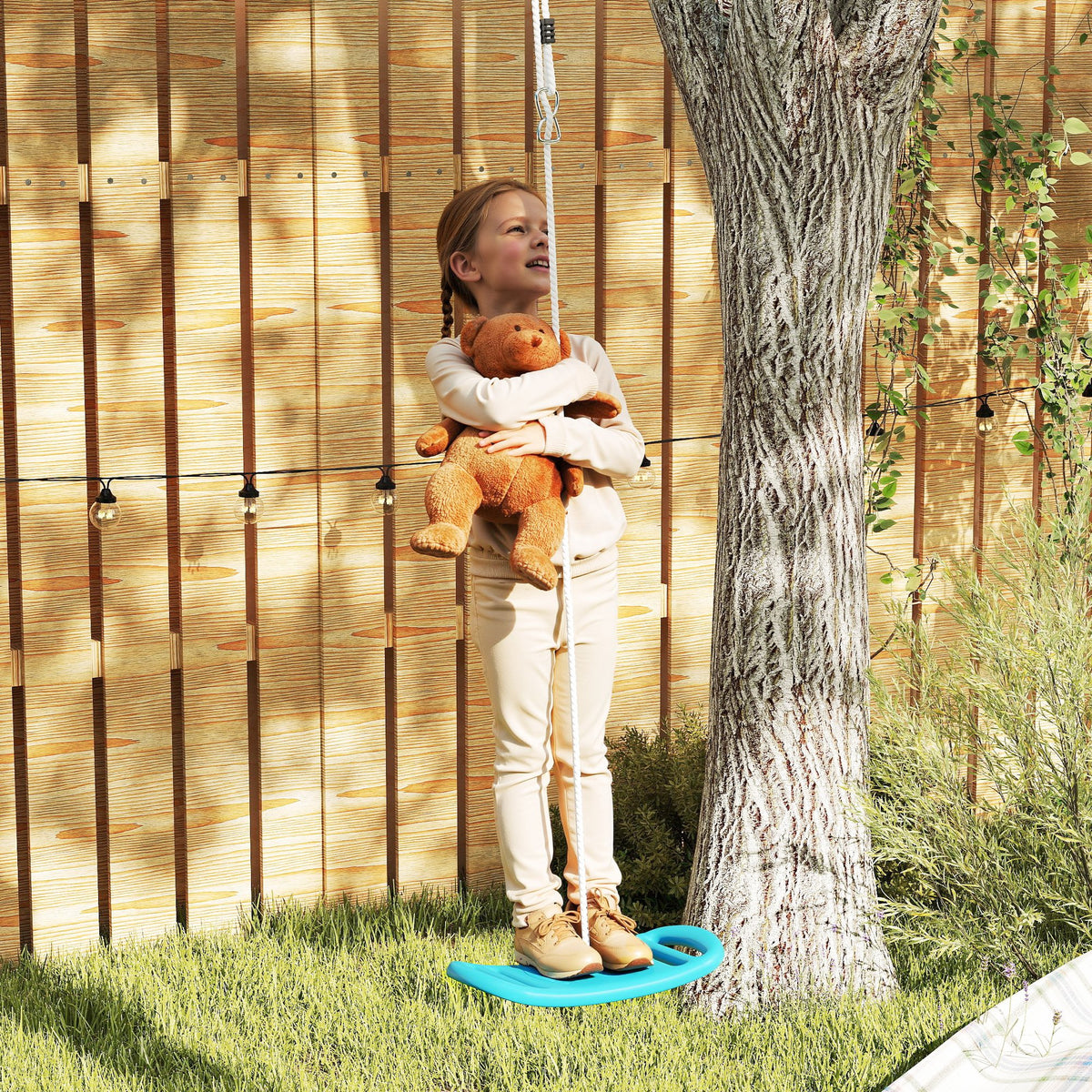Balançoire enfant extérieur et intérieur avec corde réglable, mousqueton, charge max. 70 kg, bleu-1
