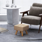 Repose pied salon ottoman siège rembourré en tissu avec pieds en bois 27 x 27 x 26 cm marron clair-6