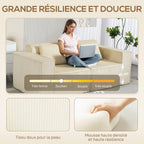 Canapé 3 places en velours côtelé, canapé rembourré, larges accoudoirs, 2 coussins, pas de montage, 202x90x76cm, beige-3