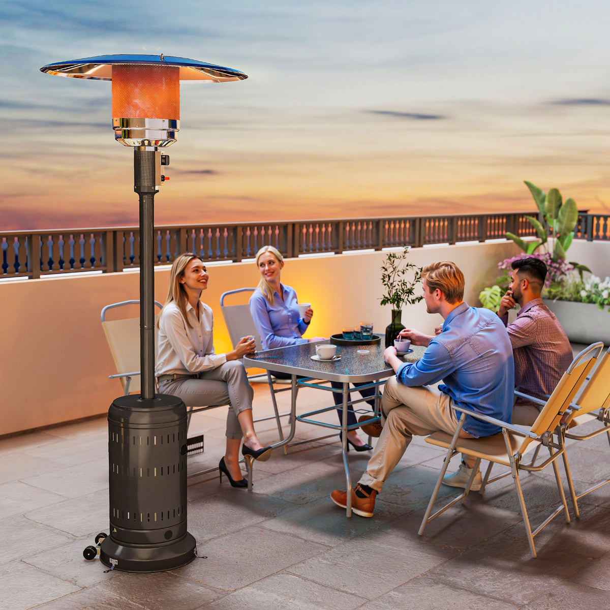 chauffage exterieur terrasse, parasol chauffant gaz portable 11 KW niveaux de chauffe réglable 82x82x223cm noir-1