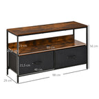 Meuble TV Bas sur Pieds Style Industriel 2 tiroirs en Tissu Gris MDF Brun Rustique et métal Noir-2