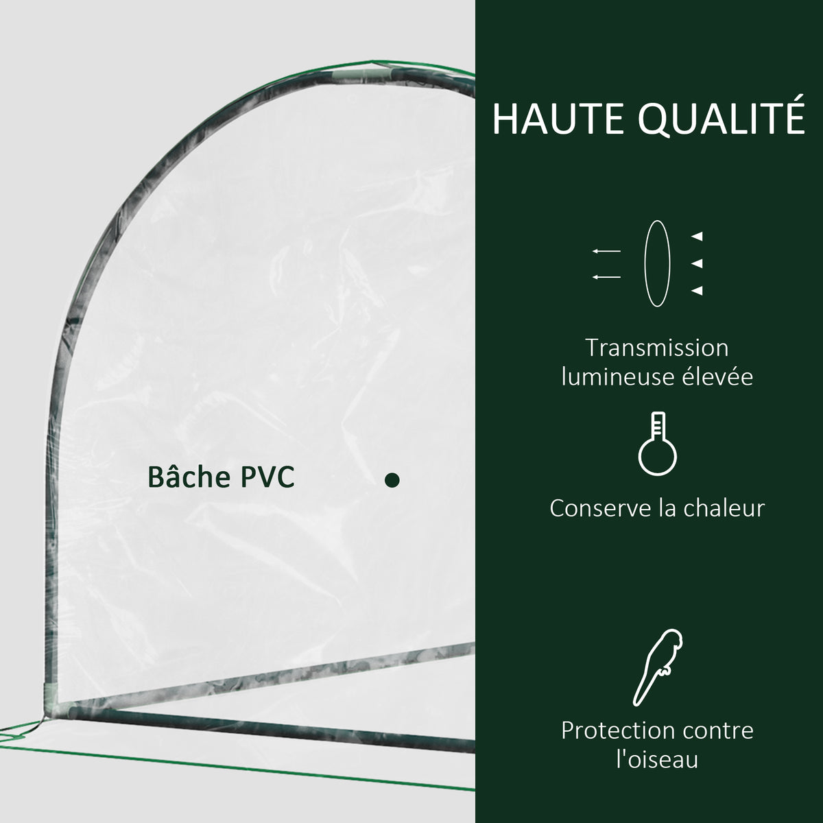 Serre de Jardin Tunnel mini serre tunnel serre à tomates 2L x 1l x 0,8H m Grande Porte zippée bâche Plastique Transparent métal époxy Vert-3