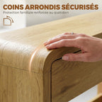 Table Console avec 2 Tiroirs, Console Meuble, 100 x 30 x 85 cm, Coins Arrondis et Plateau Épais, Bois Naturel-4