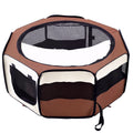 Parc enclos pliable pour chien chat petits animaux octogonal en tissu Oxford et acier Ø 90 x 41H cm marron beige-0