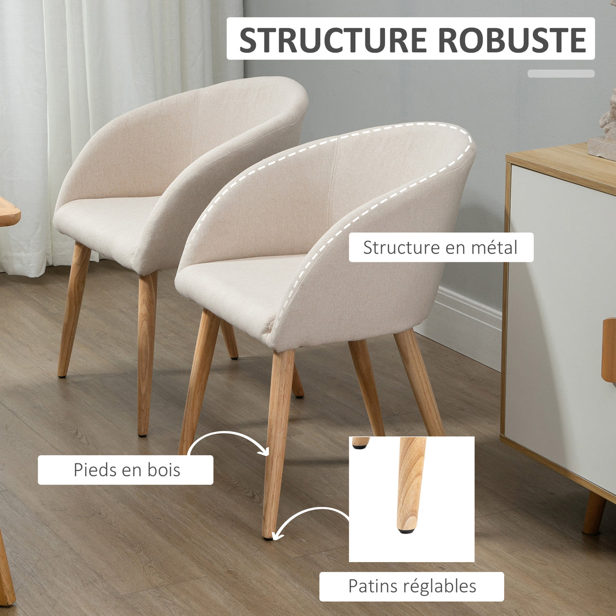 Lot de 2 chaises de salle à manger chaise de cuisine Design scandinave - Pieds inclinés effilés Bois Caoutchouc-4