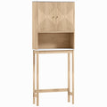 Meuble WC dessus de toilette meuble toilettes WC rangement avec placard à double porte étagères 66 x 25 x 168 cm, chêne-0
