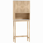 Meuble WC dessus de toilette meuble toilettes WC rangement avec placard à double porte étagères 66 x 25 x 168 cm, chêne-0