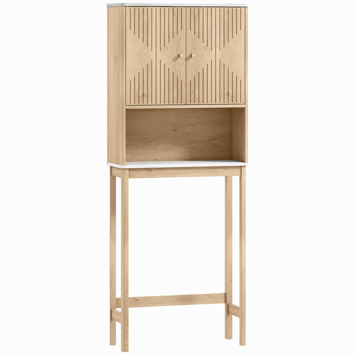 Meuble WC dessus de toilette meuble toilettes WC rangement avec placard à double porte étagères 66 x 25 x 168 cm, chêne-0