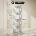 Bibliothèque rotative à 4 niveaux, étagère rangement avec 16 compartiments, 39 x 39 x 128,3 cm, blanc-2