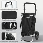 Chariot de courses pliable 40 L caddie de courses portable à roulettes avec poignée télescopique, 45,5x35,5x97cm, noir-6