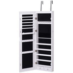 Armoire à bijoux suspendue au mur ou à la porte avec miroir, LED, 5 étagères, 2 tiroirs, 37x10x120cm, effet bois grisé-0