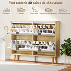 Meuble à chaussures, armoire à chaussures étroite, 4 tiroirs rabattables, porte haute brillante, 105x24x92,5cm, blanc-4