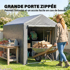 Abri de jardin tente de stockage imperméable abri moto porte enroulable fermeture éclair, 160 x 218 x 172 cm, gris clair-5