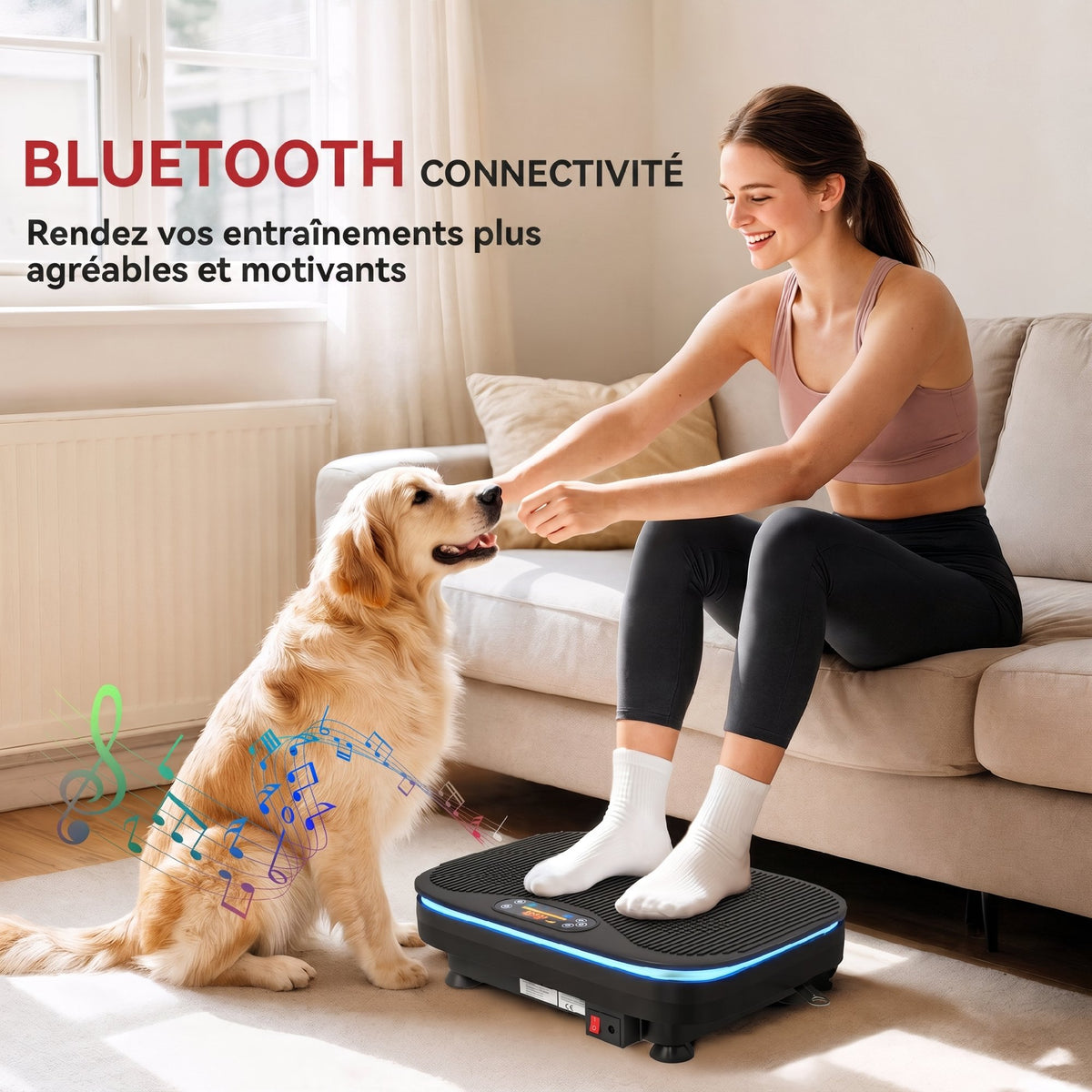 Plateforme Vibrante avec Lumières, Bluetooth, 3 Programmes, 99 Vitesses, Télécommande, Écran LED, 47x32x12cm, Noir-4