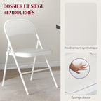 Lot de 2 chaises pliantes chaises de salle à manger portables cadre en acier dim. 45l x 46P x 78H cm blanc-3