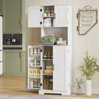 Buffet haut cuisine armoire de cuisine, 4 portes plan de travail 8 porte-épices étagères réglables 60x40x181,5cm blanc-9