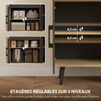 Buffet cuisine meuble cuisine rangement haut avec lumière LED RGB plan de travail 6 portes 2 tiroirs 100x40x176cm noir-5